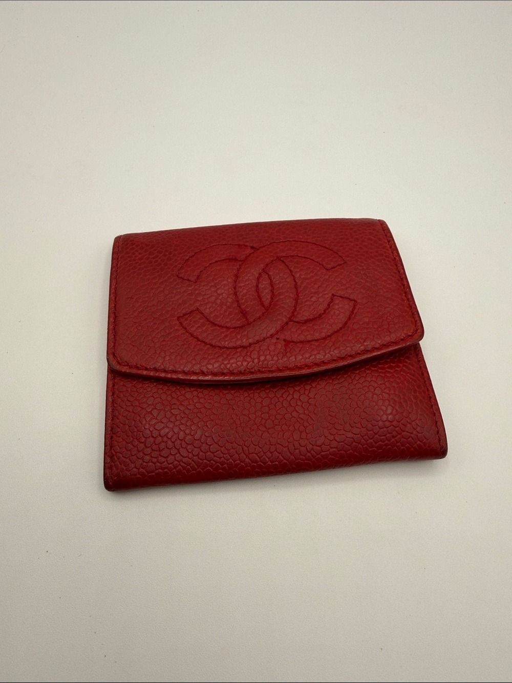 CHANEL Red Quilted CC Logo Leather Wallet